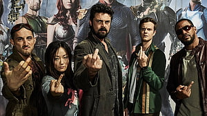 The Boys Cast Group Photo with Middle Finger Gesture HD wallpaper