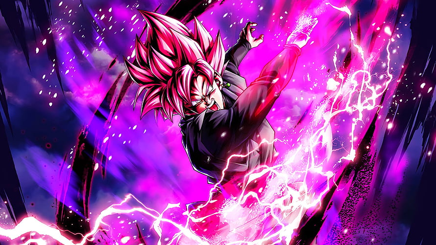 Goku Black Rose Super Saiyan God Transformation with Pink Aura and Lightning HD wallpaper