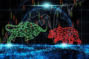 Digital Bull and Bear Market Concept with Global Financial Charts HD wallpaper