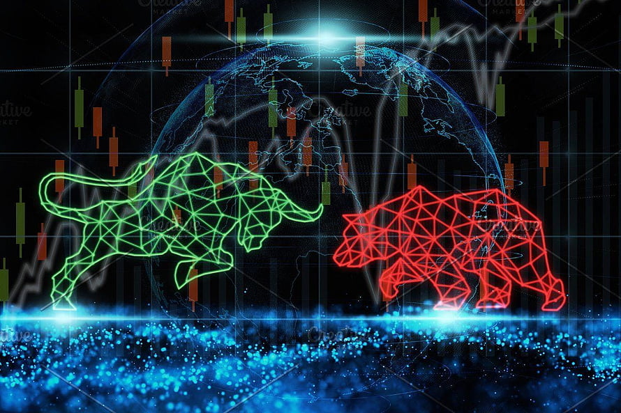 Digital Bull and Bear Market Concept with Global Financial Charts HD wallpaper