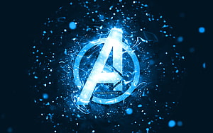 Avengers A Logo Glowing in Electric Blue Energy Burst with Particle Effects HD wallpaper