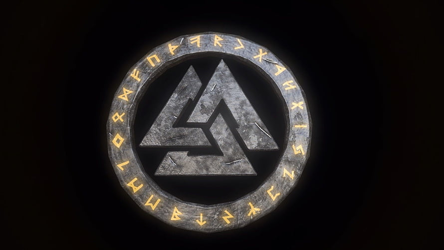 Viking Valknut Symbol with Runes on Dark Background HD wallpaper
