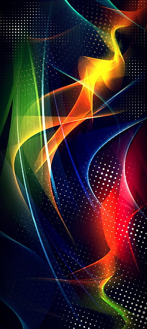 Vibrant Abstract Digital Art With Colorful Flowing Waves And Dot Patterns HD phone wallpaper