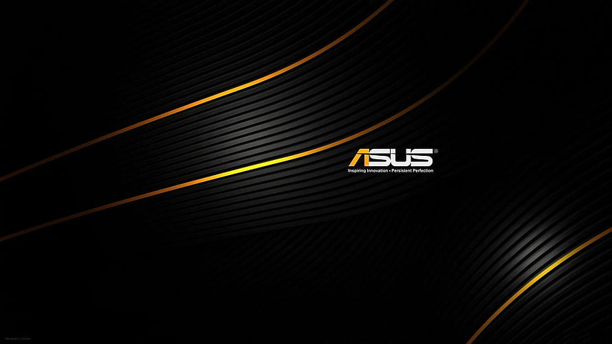 ASUS Logo on Black Background with Golden Curved Lines and Abstract Technology Design HD wallpaper