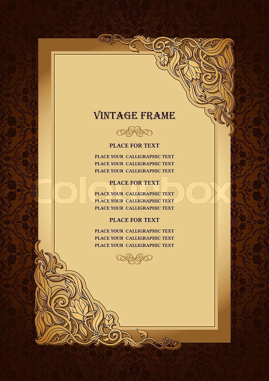 Elegant Victorian Gold Ornamental Frame with Floral Corner Accents on Damask Background HD phone wallpaper