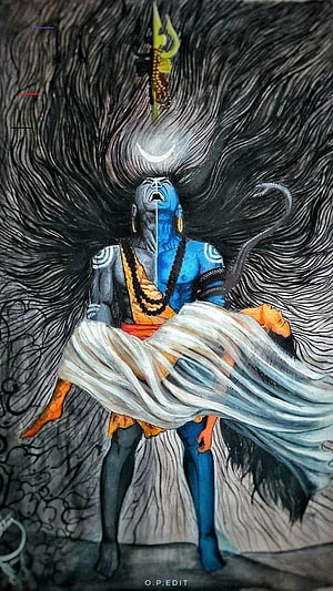 Shiva and Parvati Divine Union Artwork with Crescent Moon and Serpent HD phone wallpaper