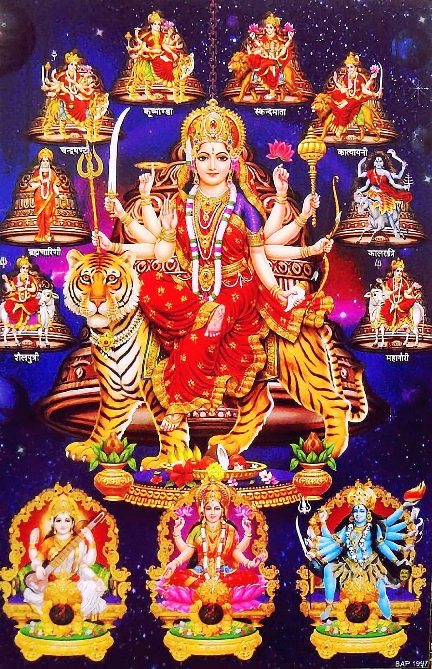 Nine Forms of Goddess Durga Navadurga Hindu Deity Artwork HD phone wallpaper