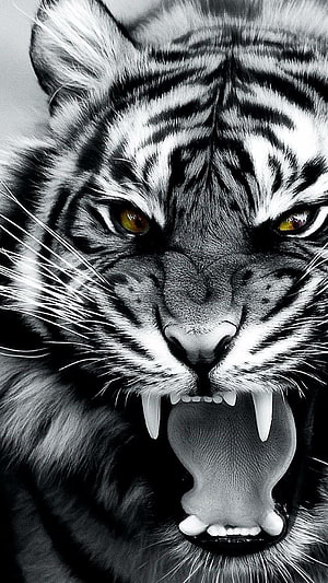 Aggressive White Tiger Roaring Close-Up With Yellow Eyes HD phone wallpaper