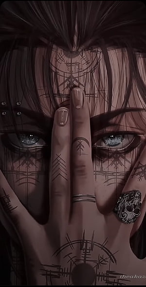 Dark Fantasy Portrait of a Character with Runes and Mystical Symbols on Face and Hands HD phone wallpaper