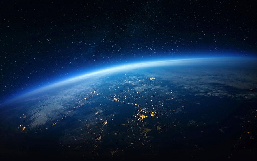 Earth From Space At Night With City Lights And Starry Sky HD wallpaper