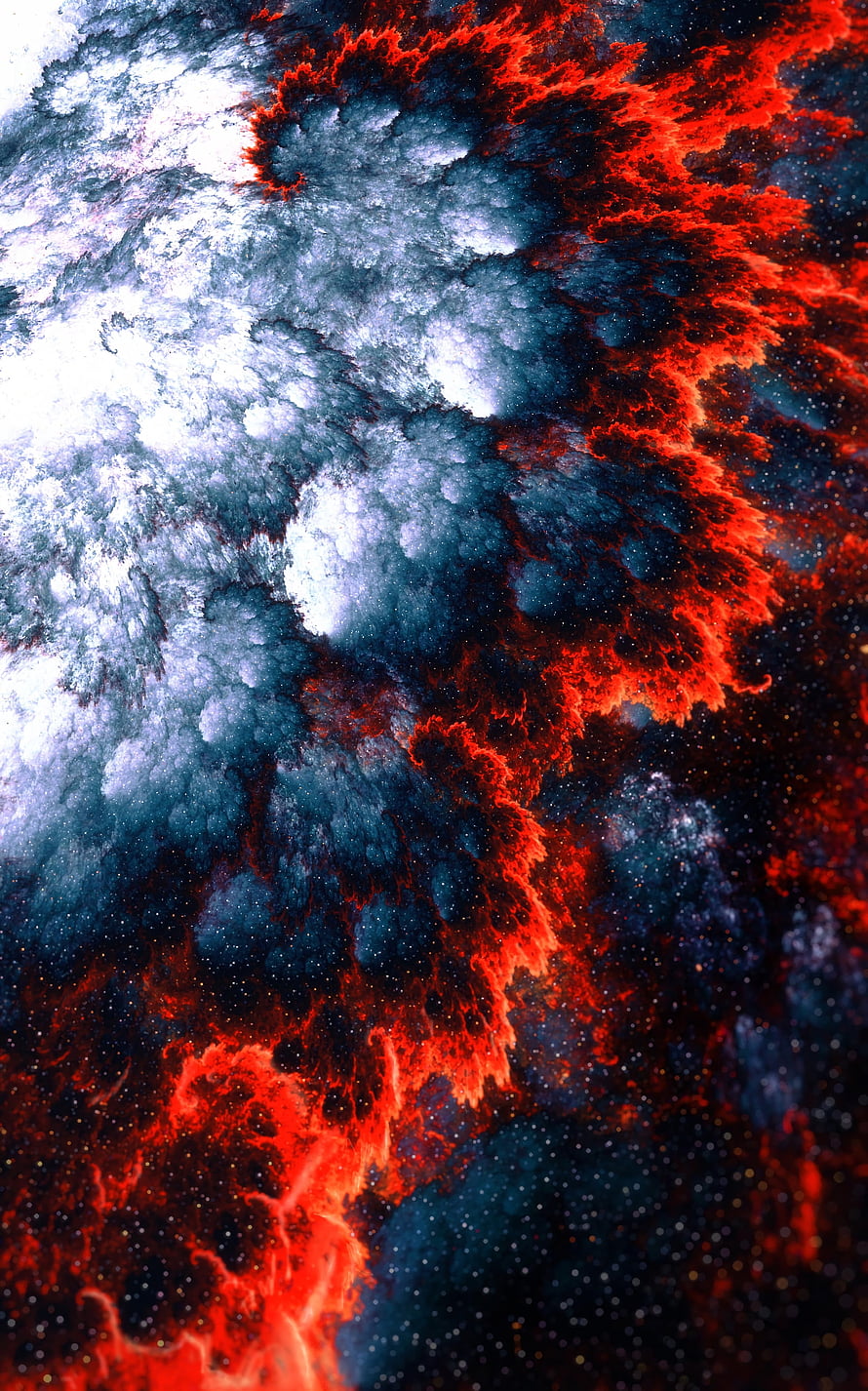 Fiery Red and Cool Blue Cosmic Nebula Clouds in Deep Space HD phone wallpaper