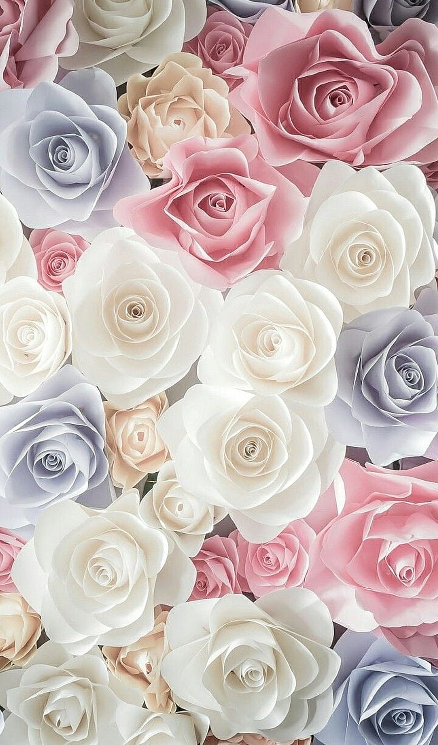 Pastel Pink White And Blue Rose Floral Pattern Wallpaper HD phone wallpaper