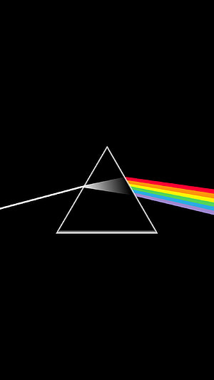 Pink Floyd Dark Side of the Moon Prism Rainbow Light Refraction Minimalist Black Background HD phone wallpaper