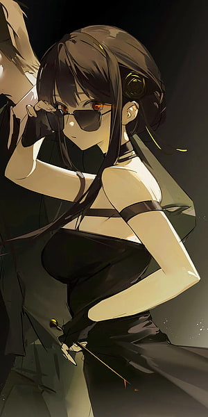 Yor Forger in Black Dress and Sunglasses Anime Illustration HD phone wallpaper