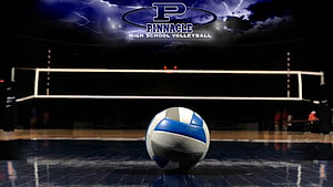 Pinnacle High School Volleyball Team Logo with Stormy Sky and Court Net HD wallpaper