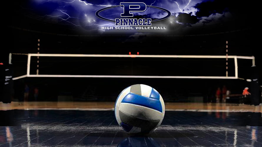 Pinnacle High School Volleyball Team Logo with Stormy Sky and Court Net HD wallpaper