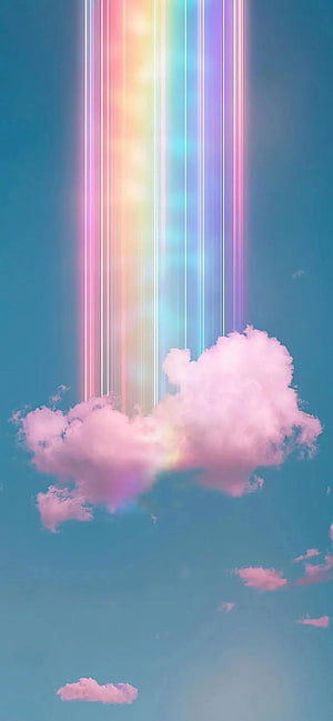 Vertical Rainbow Light Beams Shining Through Pink Clouds In Blue Sky HD phone wallpaper