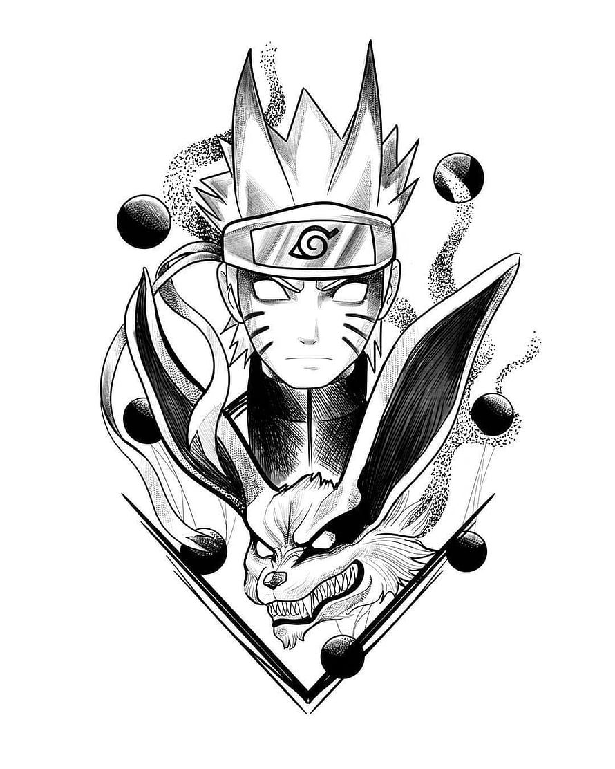 Naruto Uzumaki and Kurama Nine-Tails Black and White Manga Style Illustration, Sasuke uchiha ideas. naruto art, naruto drawings, anime naruto HD phone wallpaper