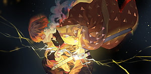Demon Slayer Rengoku Kyojuro Anime Artwork with Flame Effects and Katana HD wallpaper