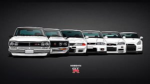 Nissan GT-R Generations Lineup: Hakosuka, Kenmeri, R32, R33, R34, and R35 White Cars HD wallpaper