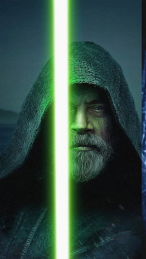 Luke Skywalker in Jedi Robes Holding Green Lightsaber HD phone wallpaper