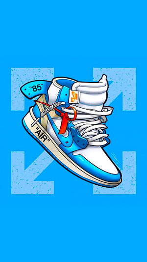 Cartoon Style Blue and White Nike Air Jordan 1 High Sneaker Illustration HD phone wallpaper