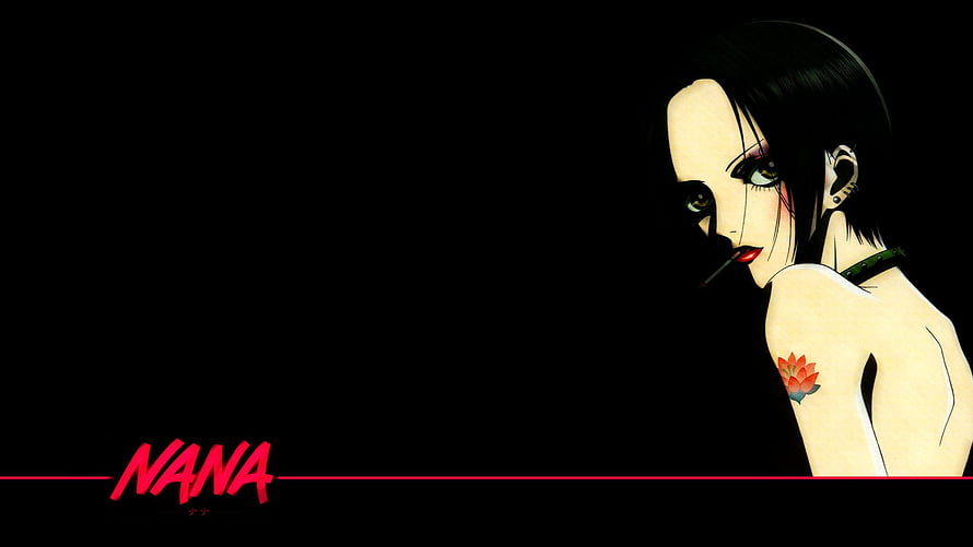 Nana Osaki anime character with lotus tattoo and cigarette on black background HD wallpaper