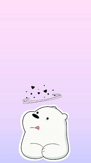 Ice Bear from We Bare Bears with a heart halo on a soft pastel purple gradient background HD phone wallpaper