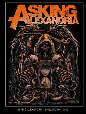 Asking Alexandria Dark Skull and Hourglass Concert Poster Art HD phone wallpaper