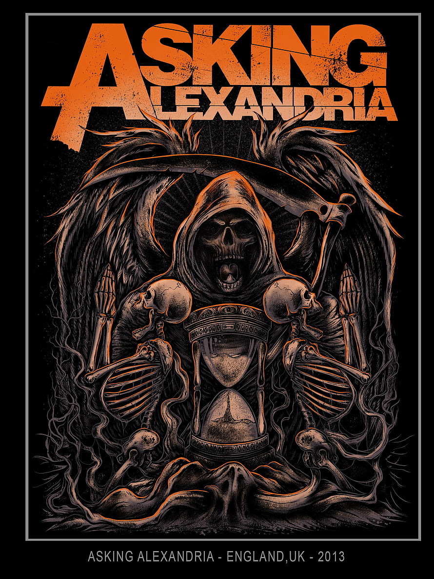 Asking Alexandria Dark Skull and Hourglass Concert Poster Art HD phone wallpaper