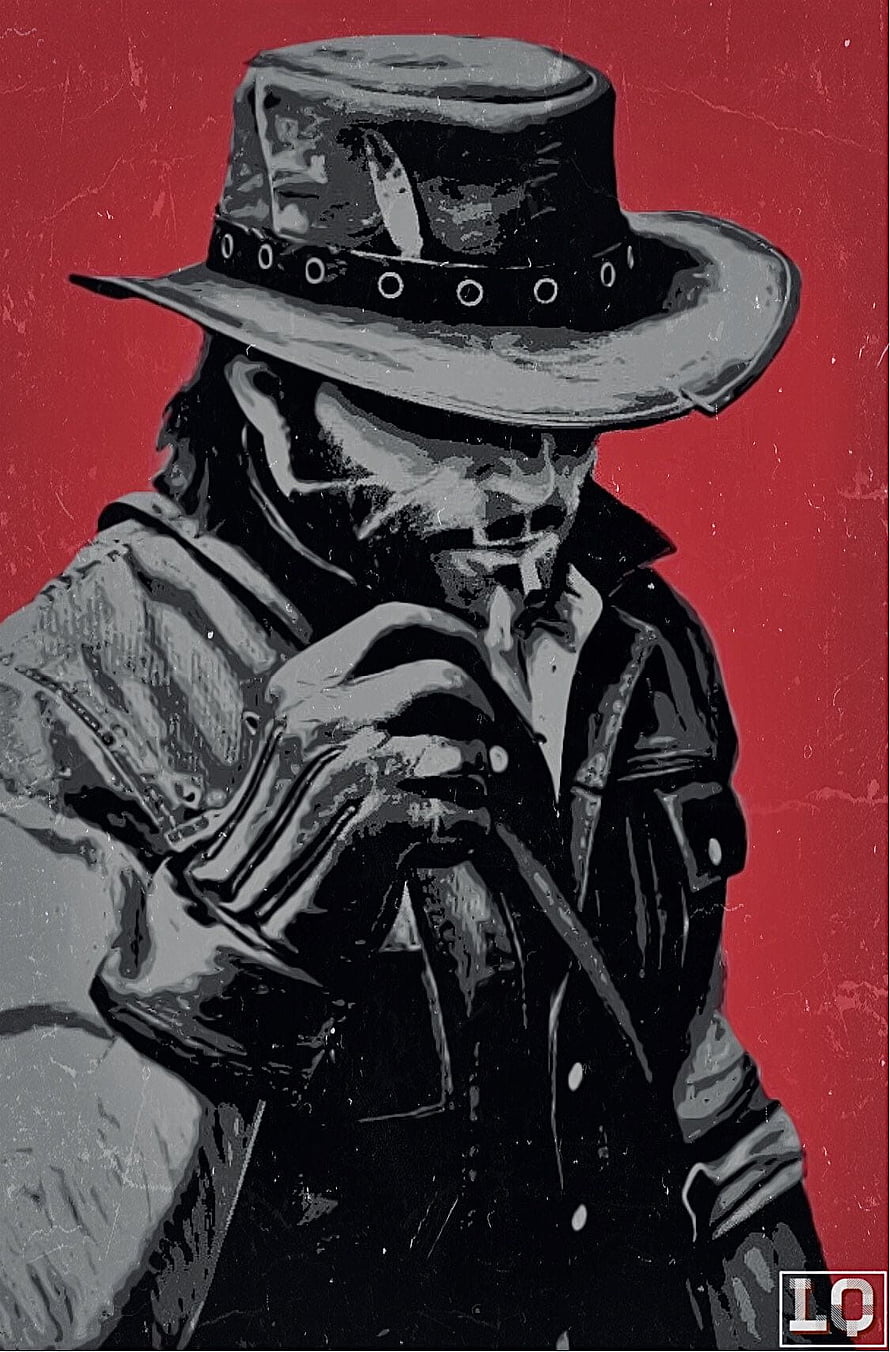 John Marston in Cowboy Hat and Leather Coat, Red Dead Redemption Stylized Portrait HD phone wallpaper