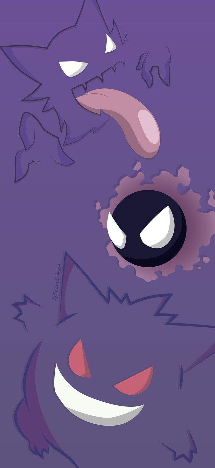 Gengar, Haunter, and Gastly Minimalist Ghost Type Pokemon Illustration HD phone wallpaper