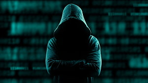 Anonymous Hacker In Hoodie With Dark Teal Digital Code Background HD wallpaper