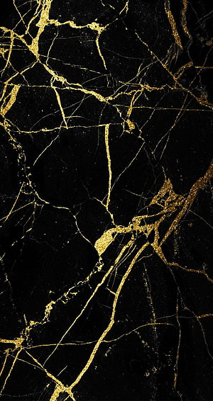 Luxurious Black Marble Texture With Shiny Gold Veins And Glittering Cracks For Elegant Background HD phone wallpaper