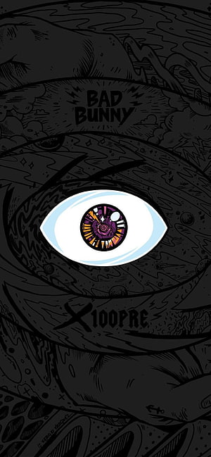 Bad Bunny x 100PRE Stylized Eye Illustration with Cosmic Iris and Dark Ink Artwork HD phone wallpaper