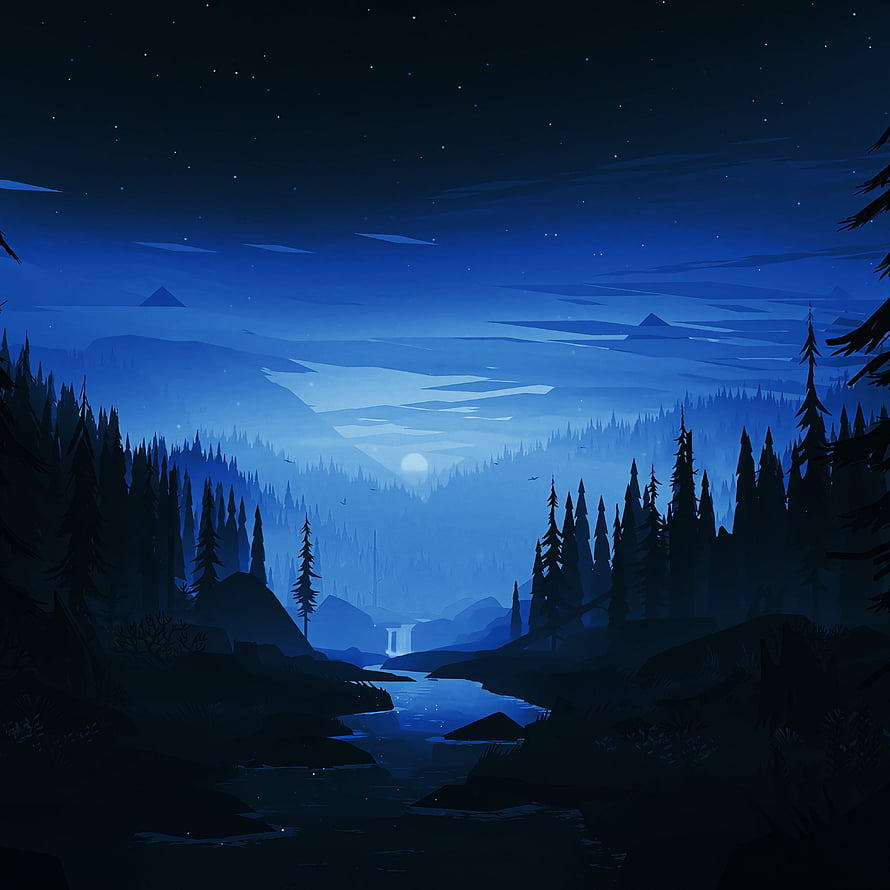 Serene Night Forest Landscape With Moonlit River And Distant Mountains HD phone wallpaper