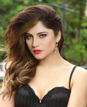 Neelam Muneer Portrait in Black Lace Top with Wavy Hair and Red Lipstick HD phone wallpaper