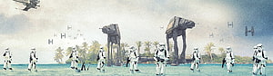 Star Wars Stormtroopers and AT-AT Walkers on a Tropical Beach with TIE Fighters HD wallpaper