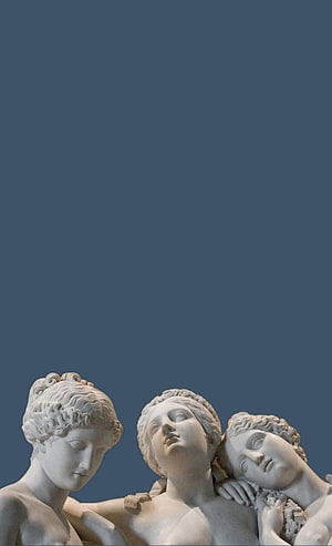 Classical Greek Marble Sculpture of Three Figures Against a Deep Blue Background HD phone wallpaper