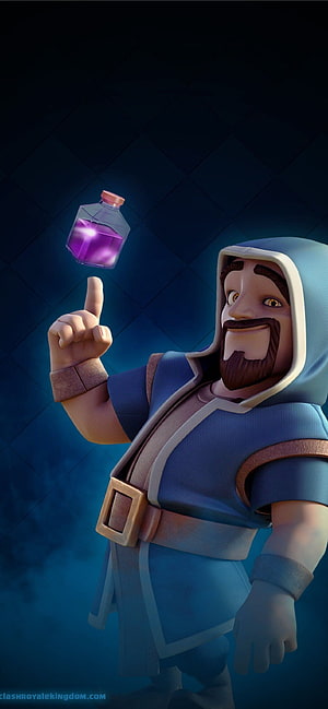 Clash Royale Wizard Character Holding Glowing Purple Elixir Potion HD phone wallpaper