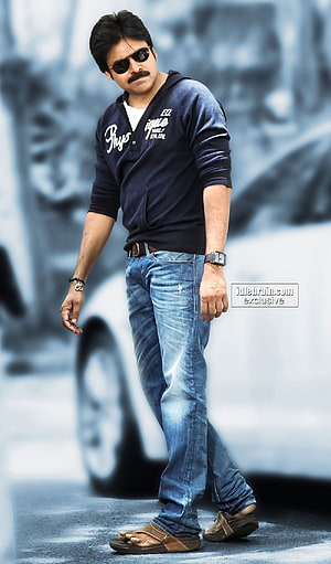 Pawan Kalyan in casual street style with sunglasses and denim jeans HD phone wallpaper