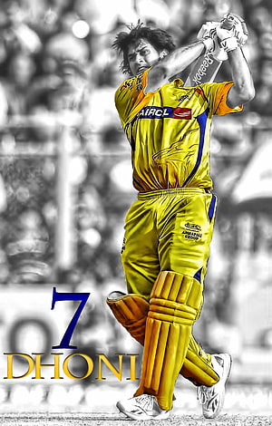 MS Dhoni in Chennai Super Kings Yellow Jersey Mid-Swing Cricket Action HD phone wallpaper