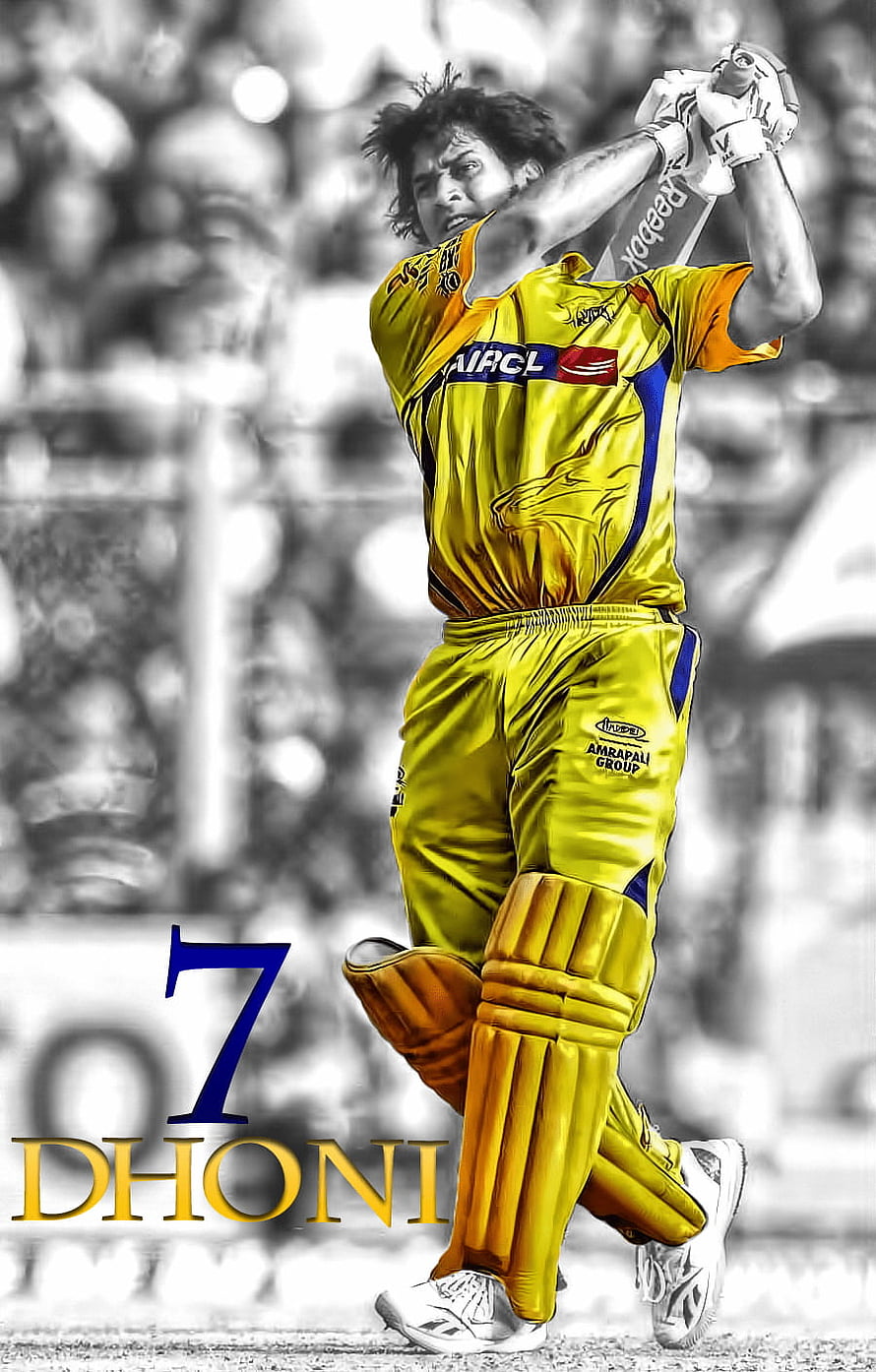 MS Dhoni in Chennai Super Kings Yellow Jersey Mid-Swing Cricket Action HD phone wallpaper