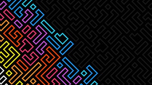 Colorful Geometric Maze Pattern on Black Background HD wallpaper