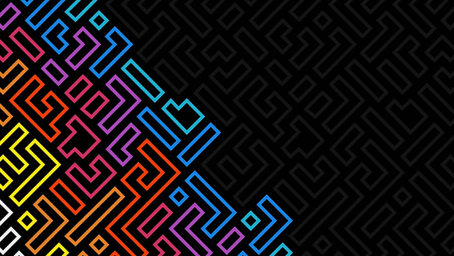 Colorful Geometric Maze Pattern on Black Background HD wallpaper