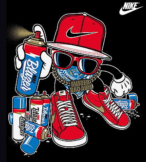 Nike Streetwear Cartoon Character with Spray Paint and Red Sneakers HD phone wallpaper
