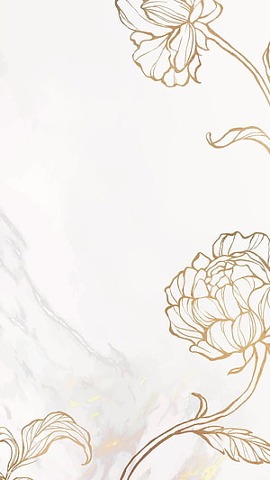 Elegant Gold Floral Line Art on White Marble Background HD phone wallpaper