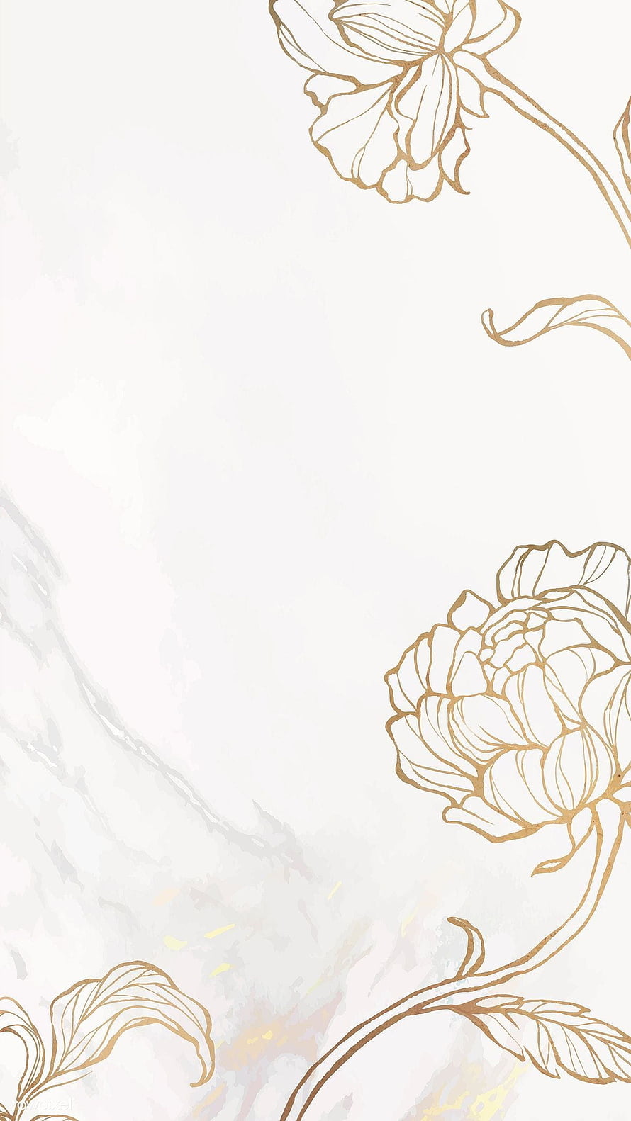Elegant Gold Floral Line Art on White Marble Background HD phone wallpaper