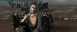 Medieval Knight in Silver Mask Leading Crusader Army on Horseback HD wallpaper