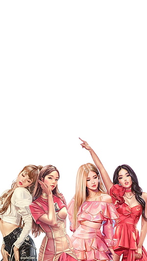 Blackpink Digital Art Illustration of Four Members in Vibrant Pink and Red Outfits HD phone wallpaper